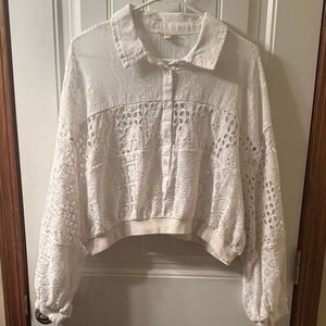 Anthropologie Pilcro Cutwork Bubble-Sleeve Shirt
